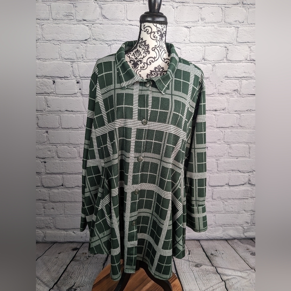 Attitudes womens long sleeve stretch check print button shirt pockets sz 4x bb20